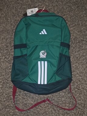 adidas Green Mexico Crest FMF Backpack White Stripes Country Bookbag Futbol New